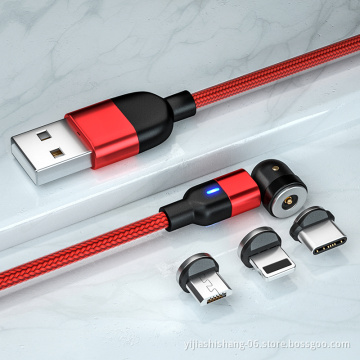 3 in 1 Magnetic Charging Cable Multi Magnetic Charger Cable Nylon Braided Magnetic 3A Fast Charger Cable for Smartphone